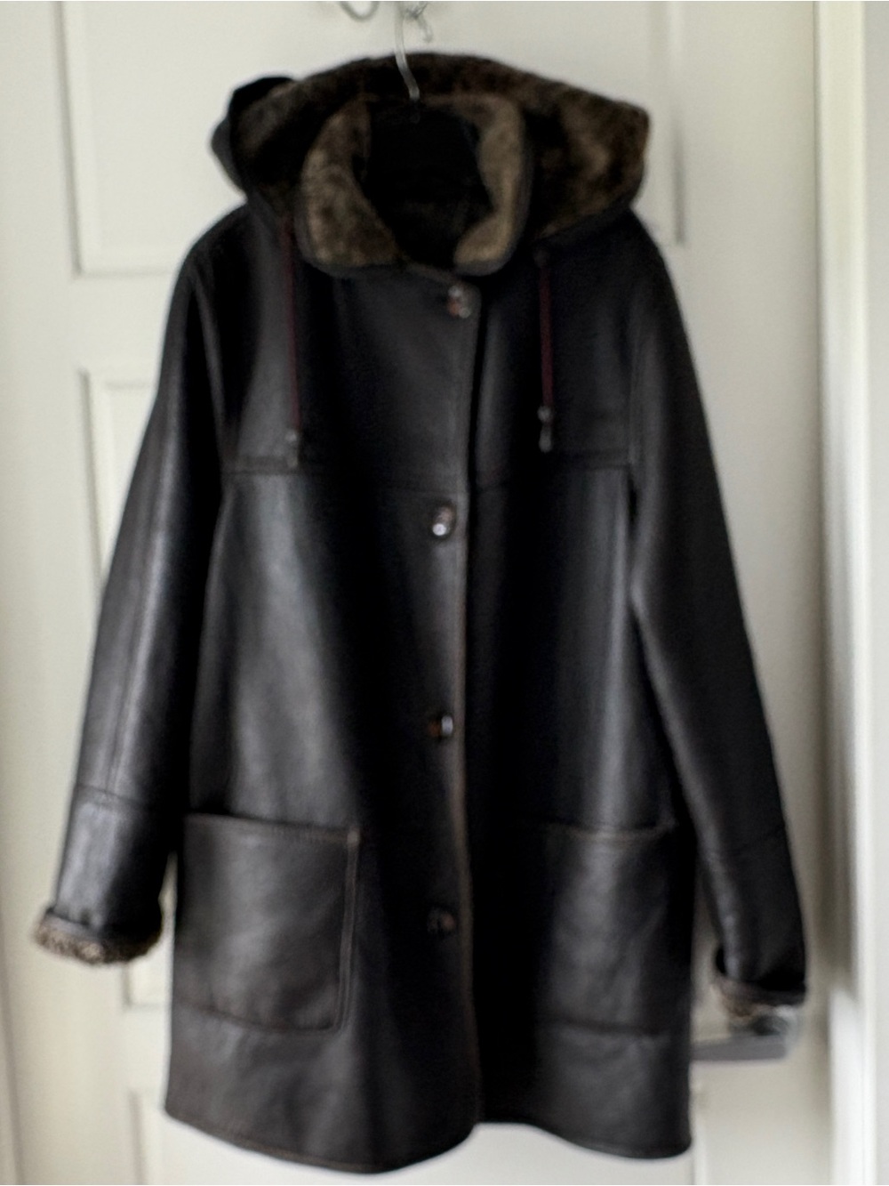 Bod Christensen Shearling Fur Lined Leather Coat Brown Size M - Picture 2 of 13